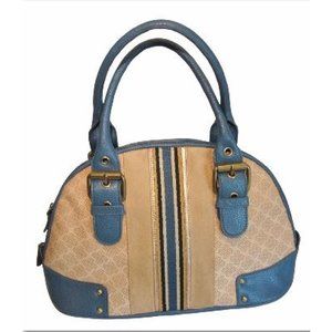 Vintage Bandolino Tan Suede w/Blue Leather Trim Purse Shoulder Bag w/Pink Lining